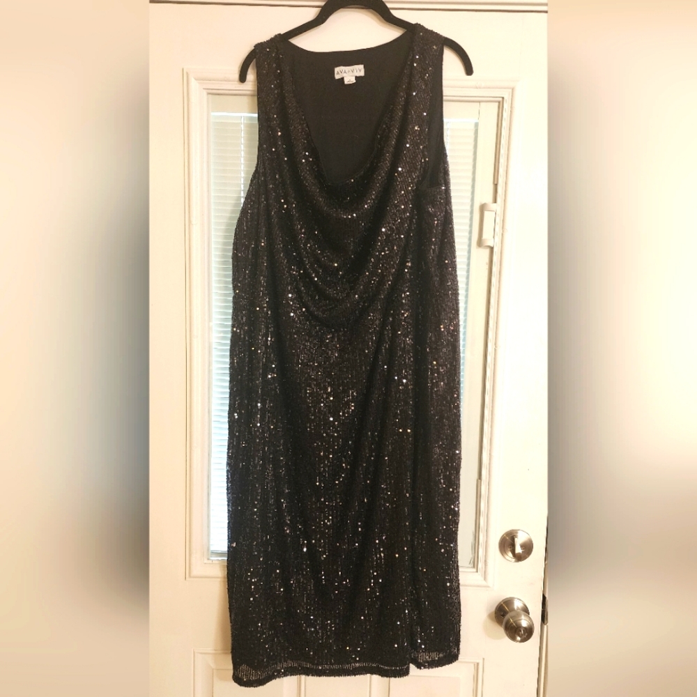 Black sequin cocktail dress,  Ava & Viv Size 22. Worn once!